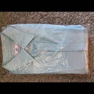 Blue and green button down shirt